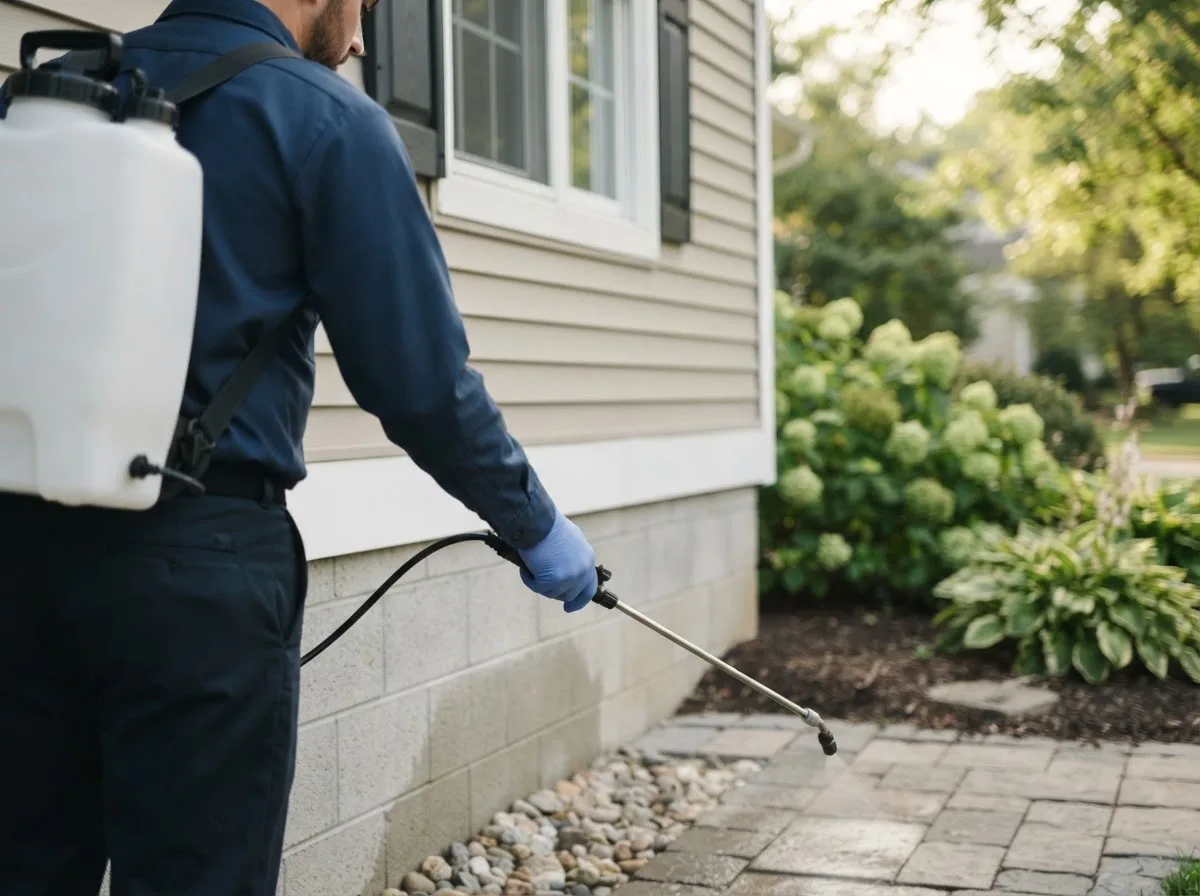 Pest control technician inspecting a home in Selma, IA